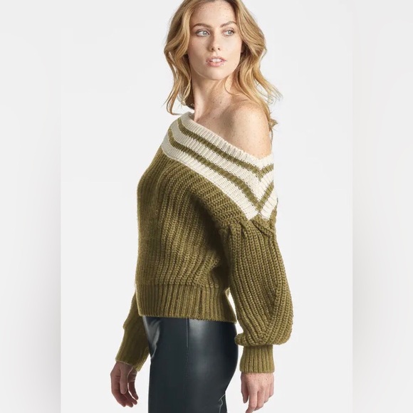 SACHIN & BABI Knit Olive Green Off-Shoulder Sweater - Picture 6 of 15
